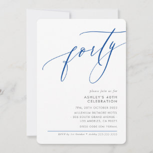 Invitation ELELGANT Calligraphie moderne 40e fête bleu royal