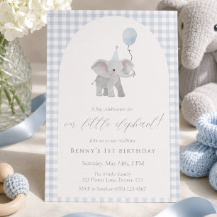 Invitation Élément bleu Gingham bleu Anniversaire Aquarelle