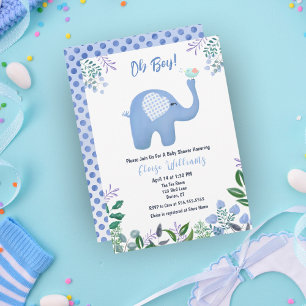 Invitation Élément de Baby Shower Éléphant Bébé avec Oiseau C