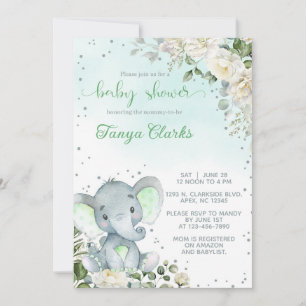 Invitation Élément de fête prénatale pour fille avec éléphant