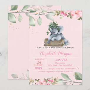 Invitation Élément éléphant mignon, départ, Baby Shower flora
