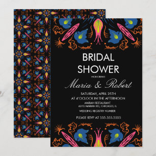 Invitation Élément Floral d'Éléphant Indien Noir Mariage