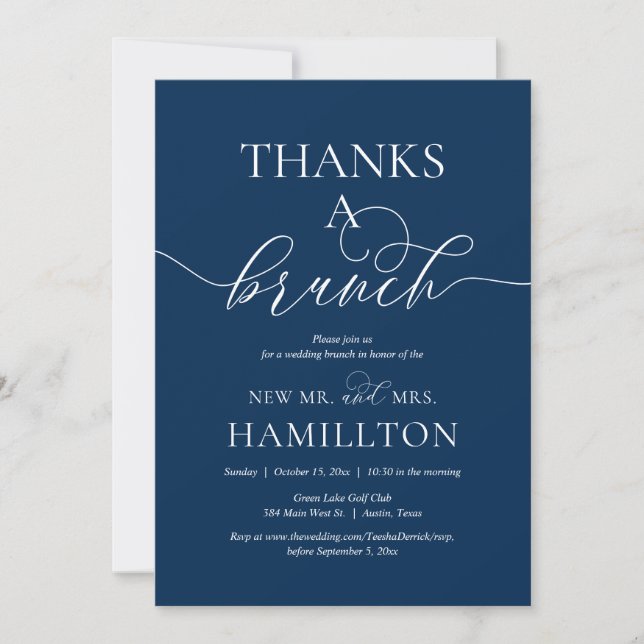 Invitation Élément mariage, Merci un Brunch, bleu marine (Devant)