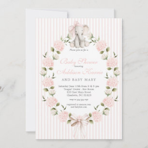 Invitation Élément rose éléphant Fille Baby Shower