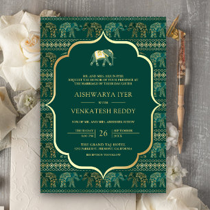 Invitation Élément Vert Émeraude Tout en Un Mariage Indien