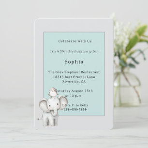 Invitation Élémentaire Anniversaire d'éléphant et d'oiseau gr