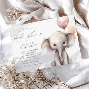 Invitation Élémentaire Éléphant avec Ballons Fête de Naissanc