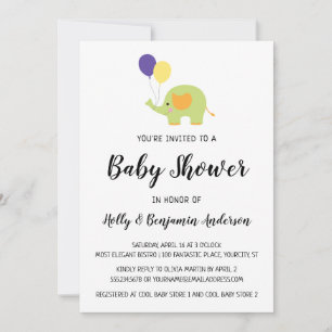 Invitation Élémentaire éléphant de Baby Shower avec Ballons