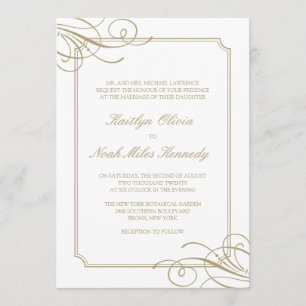 Invitation Eléments Or Luxe Classique & Mariage Cadre