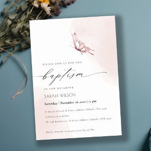 Invitation Elenant Blush Watercolor Baptême papillon