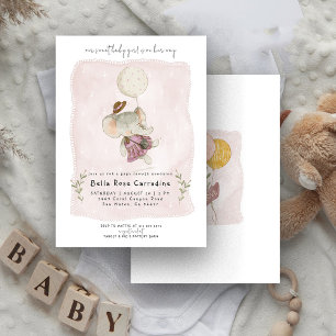 Invitation Éléphant Adorable Baby Shower Bohème Botanique