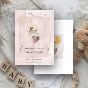 Invitation Éléphant Adorable Fête de Naissance Bohème Flora