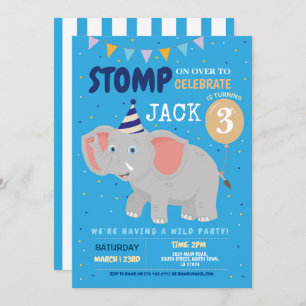 Invitation Elephant Anniversaire de enfant Wild Fun Invitatio