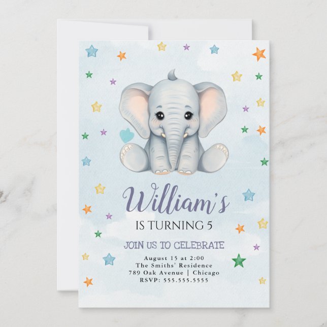 Invitation Elephant Anniversaire Modèle de l'invitation (Devant)