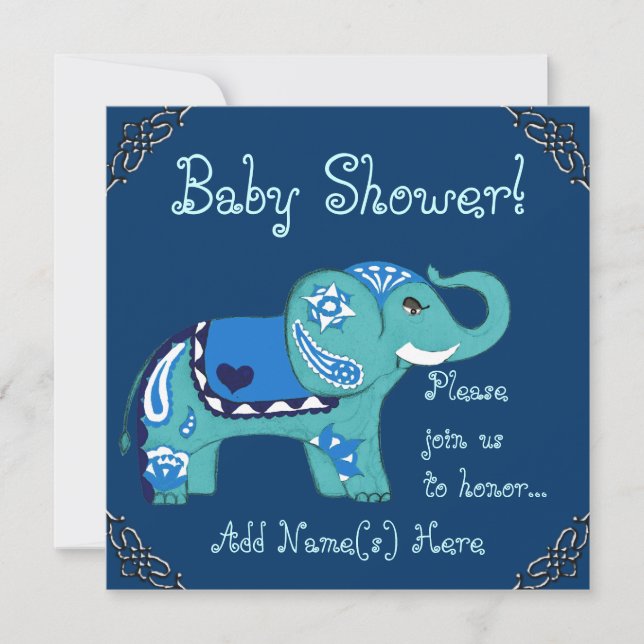 Invitation Eléphant au henné (Baby shower) (Devant)