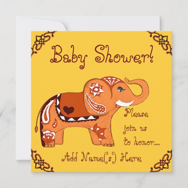 Invitation Eléphant au henné (Baby shower) (Devant)