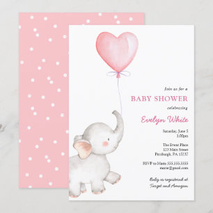 Invitation Elephant avec Baby shower à ballon rose
