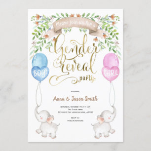 Invitation Elephant avec ballons, Sexe Reveal Party