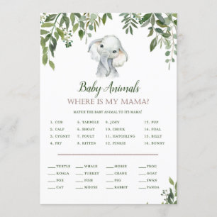 Invitation Eléphant Baby shower Game avec réponse en 5 x 7