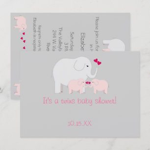Invitation Eléphant Baby shower jumelles
