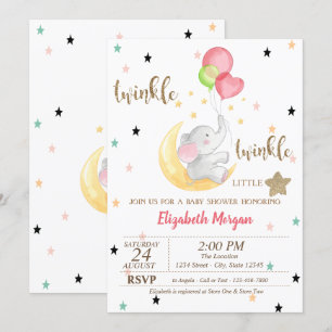 Invitation Eléphant, Ballons, Baby shower Twinkle Little Star