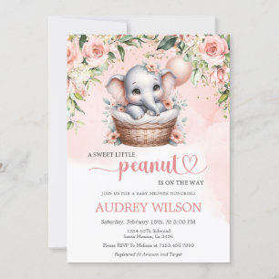 Invitation Eléphant bébé fille Baby shower petit cacahuète