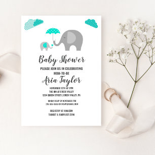 Invitation Eléphant bébé maman avec Baby shower nuageux