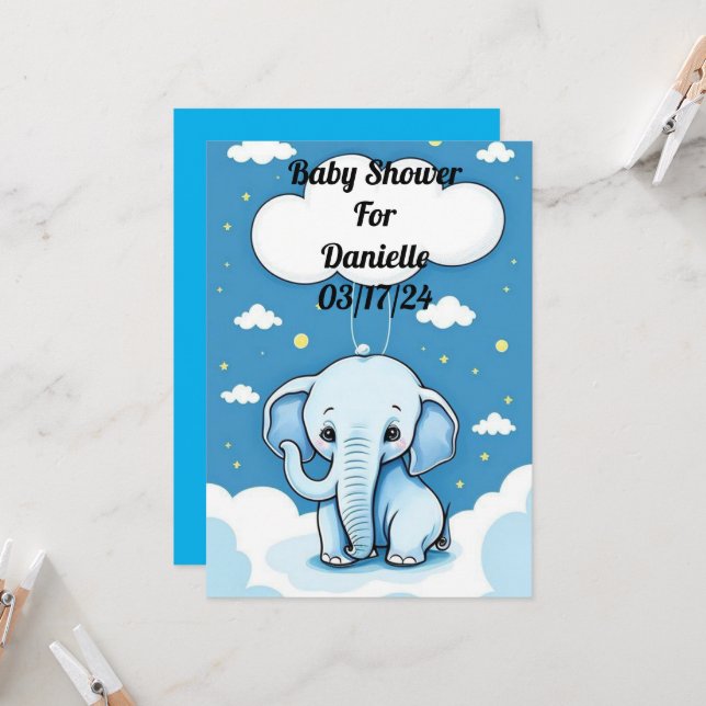 Invitation Eléphant Bébé mignon (Devant/Arrière en situation)