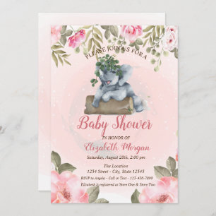Invitation Eléphant Bébé mignon, Baby shower Floral