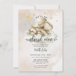 Invitation Eléphant Bébé mou Baby shower nuages aquarelle