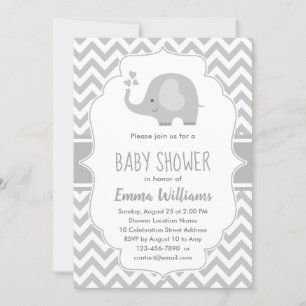Invitation Eléphant blanc gris mou   Baby shower neutre