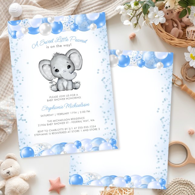 Invitation Elephant Bleu bébé garçon Ballons Douche (Elephant Blue Baby Boy Balloon Shower Invitation)