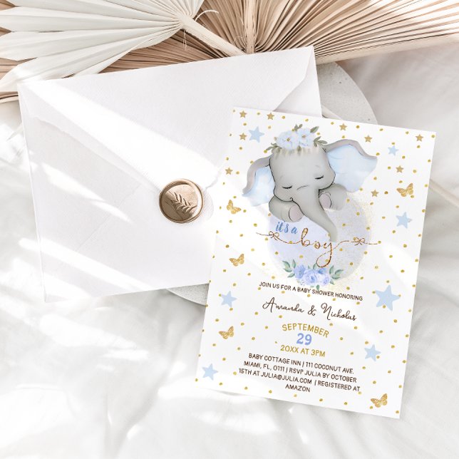 Invitation Elephant Blue Baby Boy Douche mignonne (Créateur téléchargé)