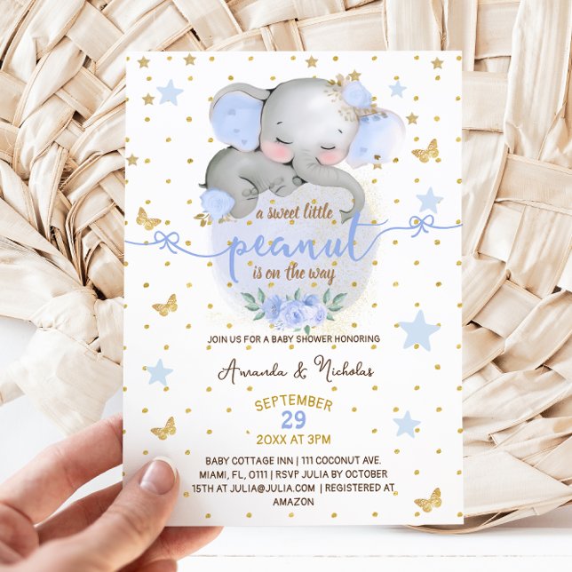 Invitation Elephant Botanique Pastel Bleu Baby Boy Douche (Créateur téléchargé)