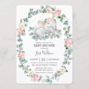 Invitation Eléphant couché mignon vert Baby shower fille