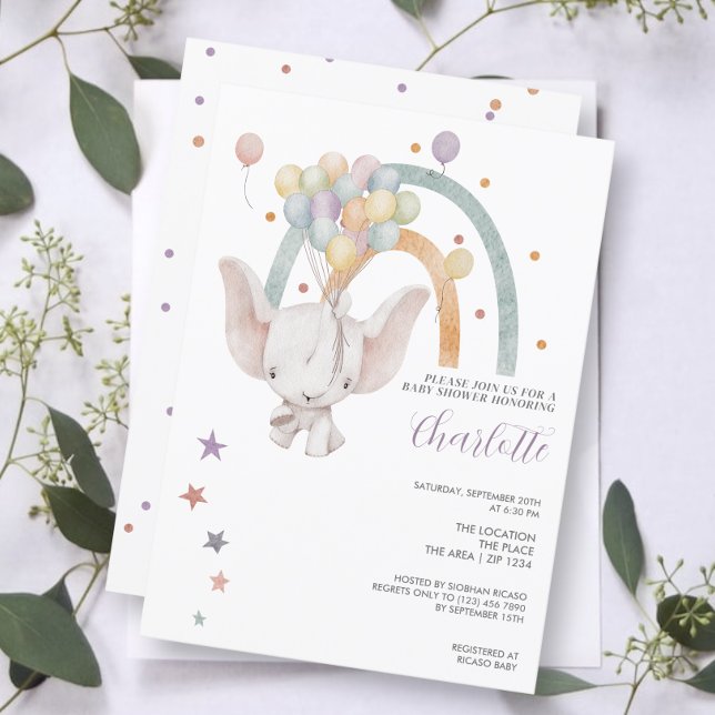 Invitation Eléphant Cute Flottant Avec Baby shower Ballons (Créateur téléchargé)