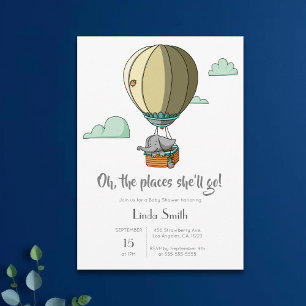 Invitation Eléphant dans Baby shower neutre à ballon à air ch
