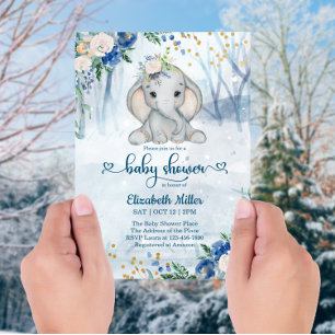 Invitation Eléphant Dans Le Baby shower De Forêt D'Hiver