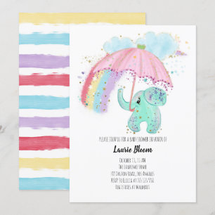 Invitation Éléphant de bébé avec Baby shower arc-en-ciel