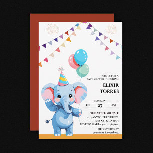 Invitation Eléphant de bébé coloré avec Baby shower de ballon