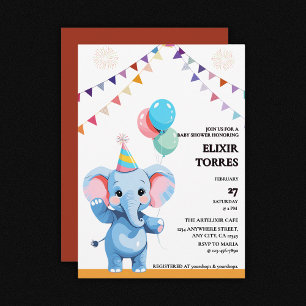 Invitation Eléphant de bébé coloré avec Baby shower de ballon