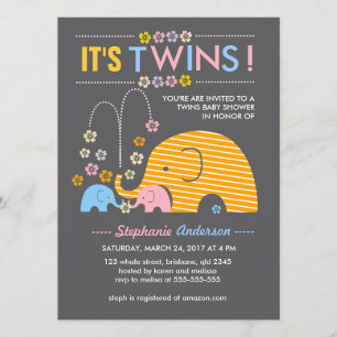 Invitation Éléphant de bébé de jumeaux de coutume et douche