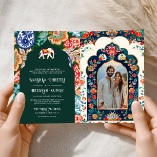 Invitation Éléphant de l'art populaire indien Vert Émeraude M