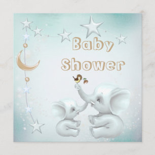 Invitation Éléphant de maman et de bébé, lune et baby shower