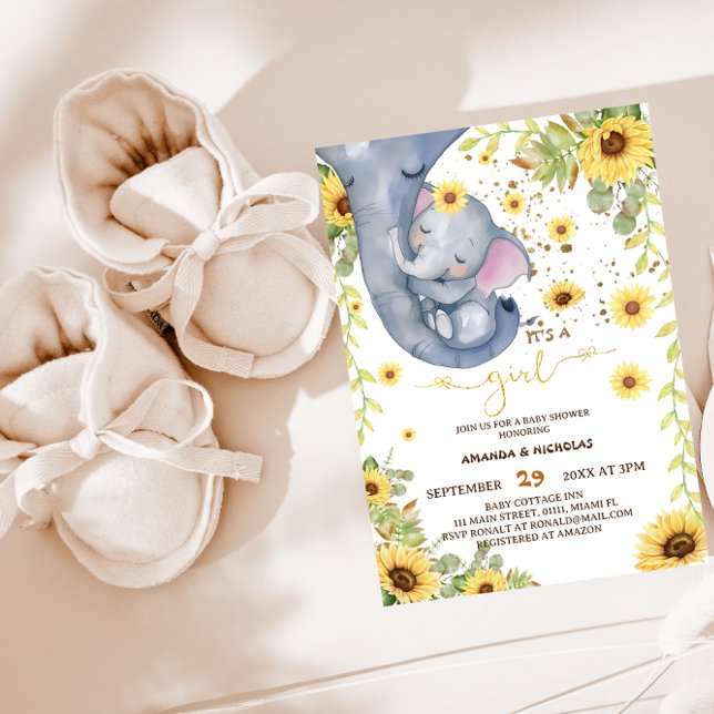 Invitation Eléphant doux mignon Floral Baby Girl Douche (Créateur téléchargé)