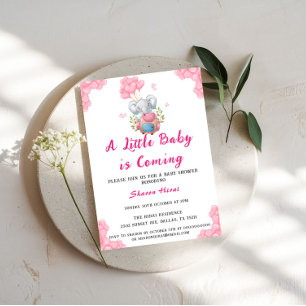Invitation Eléphant Et Baby shower Balloon Rose