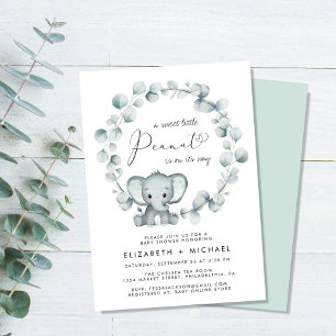 Invitation Eléphant Eucalyptus Couples Bébé Parsemer