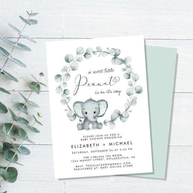 Invitation Eléphant Eucalyptus Couples Bébé Parsemer (Créateur téléchargé)