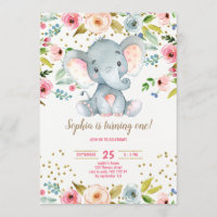 Eléphant Floral Rustic Girl 1er Anniversaire Blush