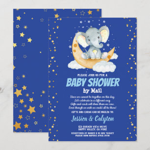 Invitation Eléphant garçon baby shower par la lune de courrie
